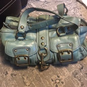 Robins egg blue coach legacy stripe handbag